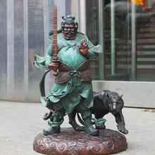 Bi003304 Китайский Фэншуй Чистая Бронзовый Бог богатства Будды Чжао Gongming и Статуя Тигра