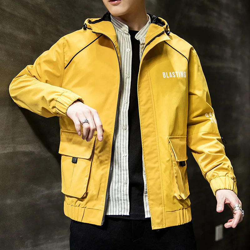 Модная мужская куртка пилота, повседневная однотонная мужская куртка-бомбер для мальчиков в стиле хип-хоп, облегающее Мужское пальто, мужские куртки размера плюс 3XL - Цвет: Yellow J105