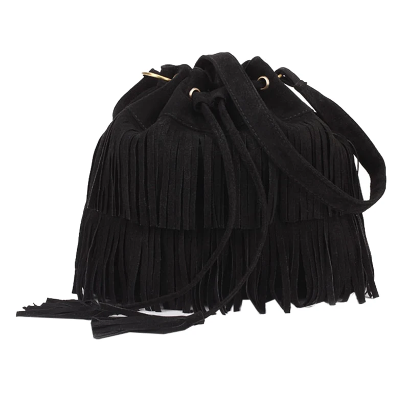 

Oeak Vintage Retro Women Leather Bucket Bag Lady Handbag Tassel Drawstring Shoulder Bag Messenger Crossbody Bags