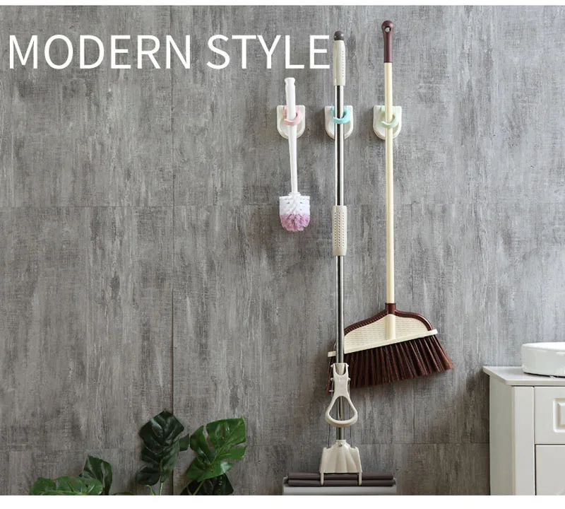 Wall Mounted Holder Kitchen Bathroom Storage Holder Organizer Mop Broom Rack Storage Holders Traceless Rack   (9)