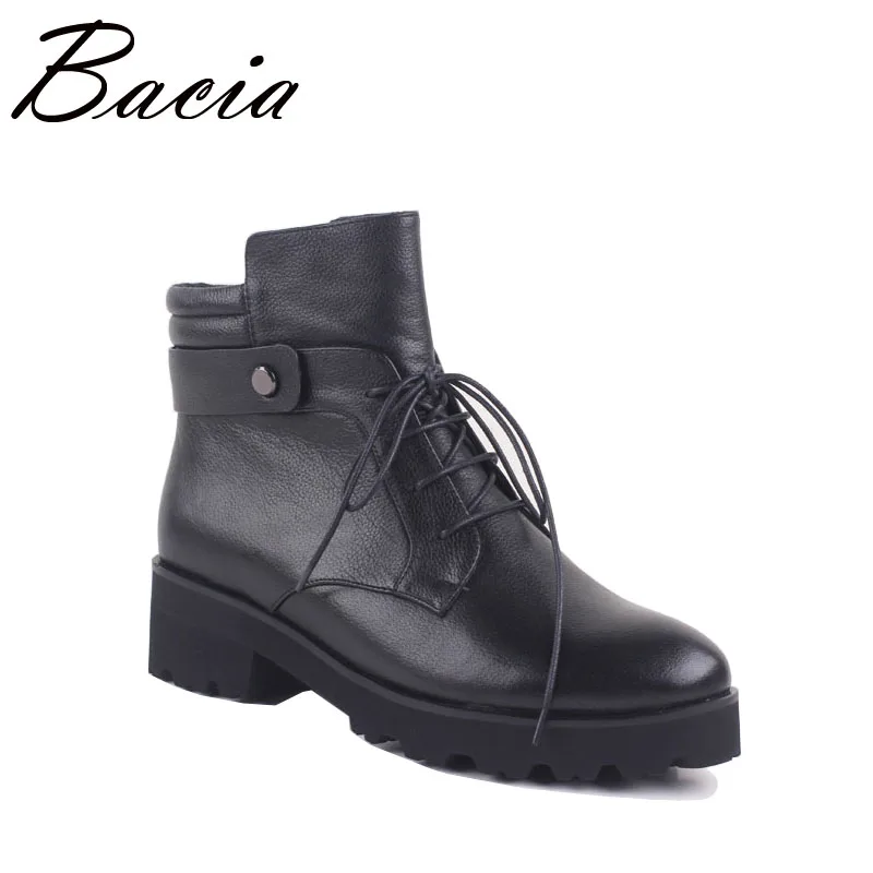 

Bacia Winter Leather Boots Female Style Sexy Round Toe Ankle Boots Cowhide Shoes Women Black Boots Russion Size 35-40 VC026