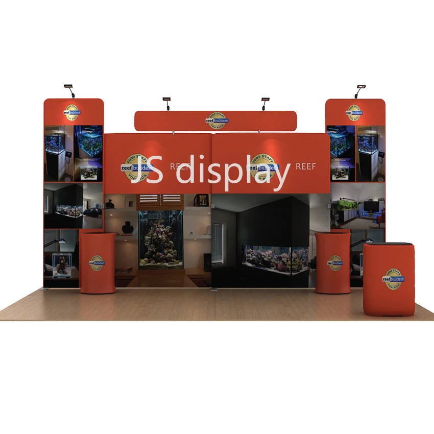 

20ft Portable Custom Trade Show Booth Pop Up Display Stand Banner with Counters Lights Back Wall Expo