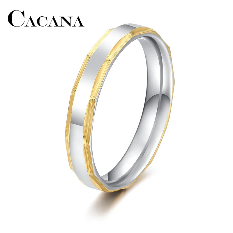 

CACANA Stainless Steel Rings For Women Men Bilateral Bamboo Cutting Engagement Personalized Custom Fashion Jewelry Rings
