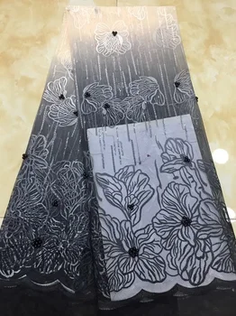 

2019Latest French Nigerian Laces Fabrics with beaded sequins Tulle African Laces Fabric Wedding African French Tulle Lace