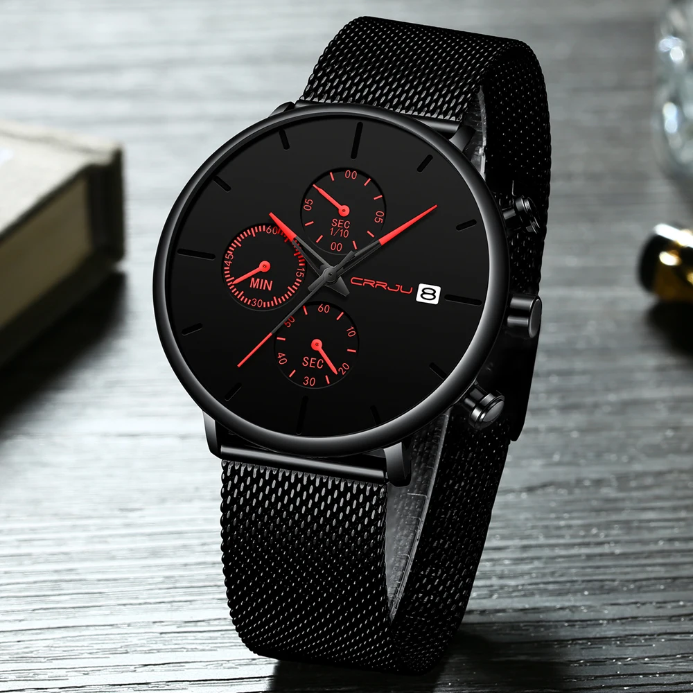 Mens Watches CRRJU Luxury Sport Wrist Watch Unique Design ...