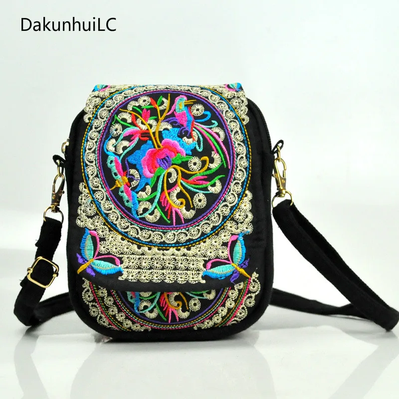 

2019 Retro Flowers Embroidery Mini Bag For Girls Women National Style Floral Print Canvas Small Mobile Phone Bag Purse