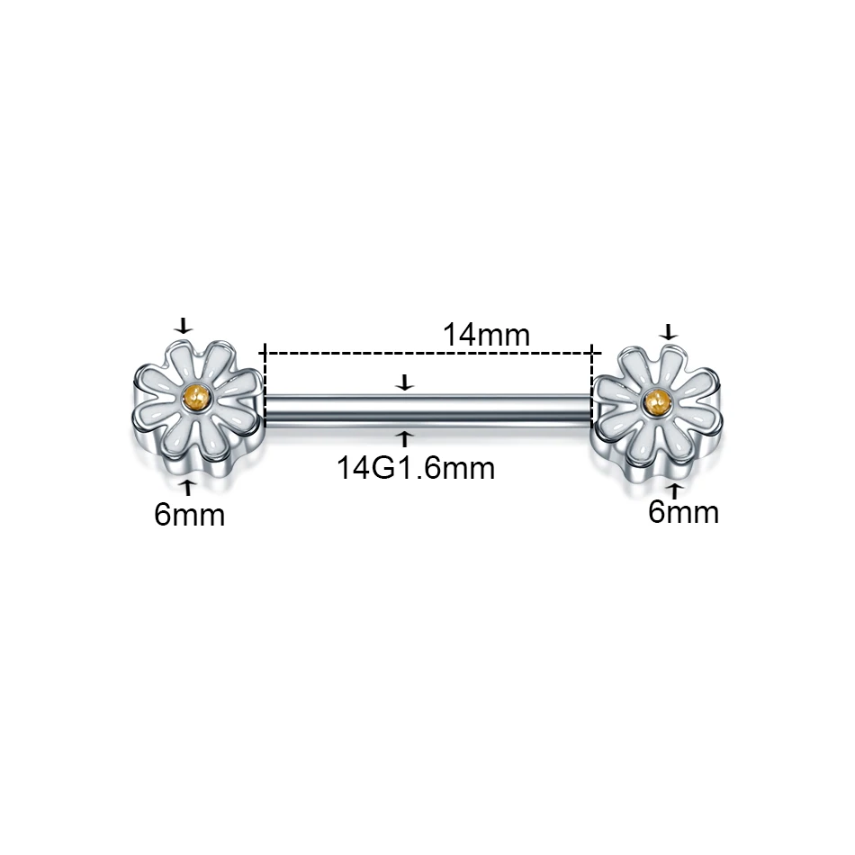 1 шт., стальные ниппельные Шильды, цветок маргаритки, штанга для пирсинга, промышленные серьги-штанги, спиральные пирсинг, Женские Ювелирные изделия, 14 г