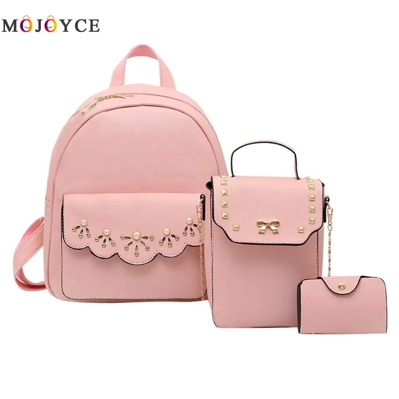 3 unids/set de perlas de moda remache mujeres Mochila niñas hombro de cuero de la PU Mochila bolsa de viaje Mochila 3 unids/set de perlas de moda remache mujeres Mochila niñas hombro de cuero de la PU Mochila bolsa de viaje Mochila