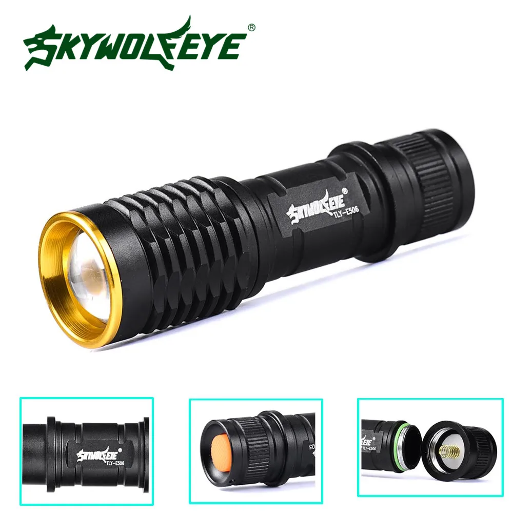 

SKYWOLFEYE LED Flashlight CREE XPE Waterproof Zoomable Mini Aluminium Torch 3 Modes Rechargeable 14500 AA For Outdoor Camping