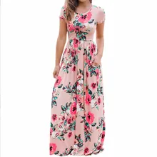 Новое поступление, богемное платье с цветочным принтом, женское повседневное пляжное платье с коротким рукавом и круглым вырезом размера плюс, длинное летнее элегантное платье Vestidos