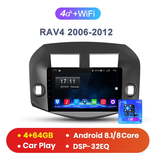 Junsun V1pro 4G+ 64G CarPlay Android 9,0 для Toyota RAV4 2005-2013 автомобильный Радио Мультимедиа Видео плеер навигация gps RDS 2 din dvd - Цвет: 4-64GB