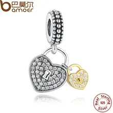 BAMOER Spring Collections 925 Sterling Silver Love Locks, Clear CZ Pendant Charms for Girls Bracelet Necklace Equipment PAS263