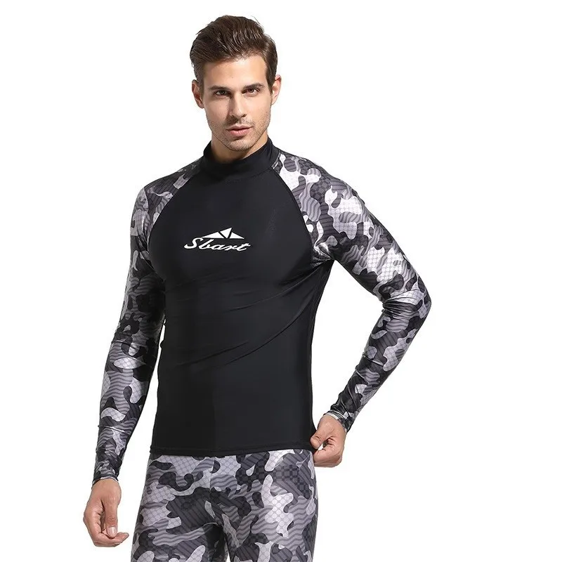 Камуфляж Рашгард для мужчин Rashguard купальник с длинным рукавом для серфинга рубашка для плавания Брюки лайкра гидрокостюм паруса костюм для дайвинга спортивная одежда - Цвет: Gray Shirt