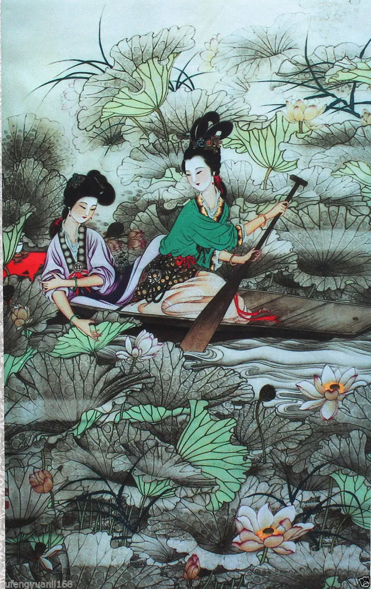 

40"Chinese SuZhou Silk Art Ancient Beauty Women Silk Decoration Scroll Painting
