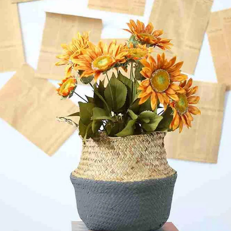 Складной садовый цветочный горшок ручной работы из ротанга корзина для хранения водорослей соломы Висячие тканые Ручки Контейнер для хранения игрушек