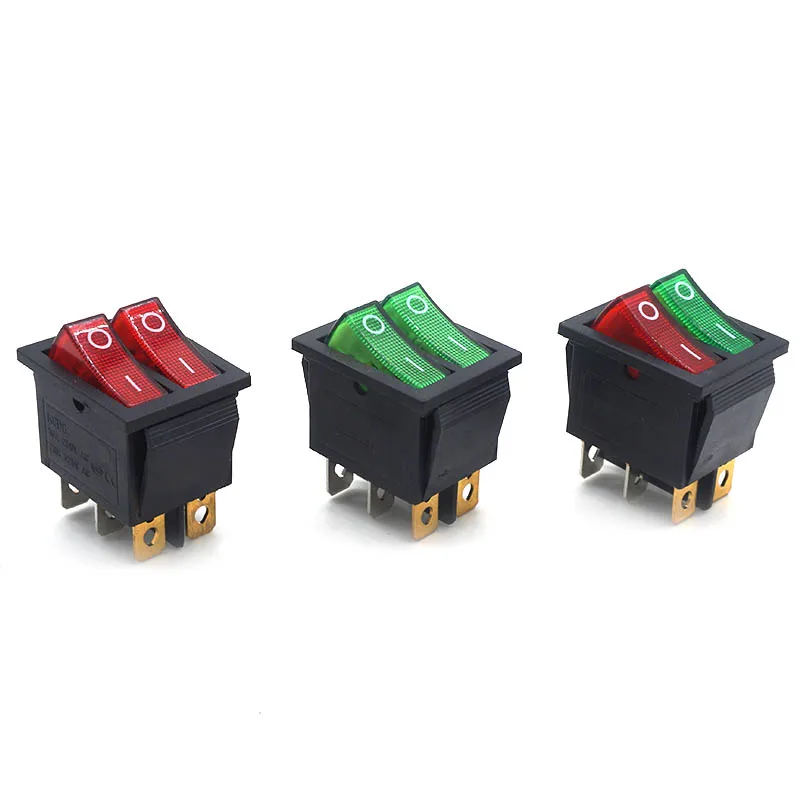 

KCD8 Double Boat Rocker Switch 6 Pin On-Off With Green Red Light 20A 125VAC