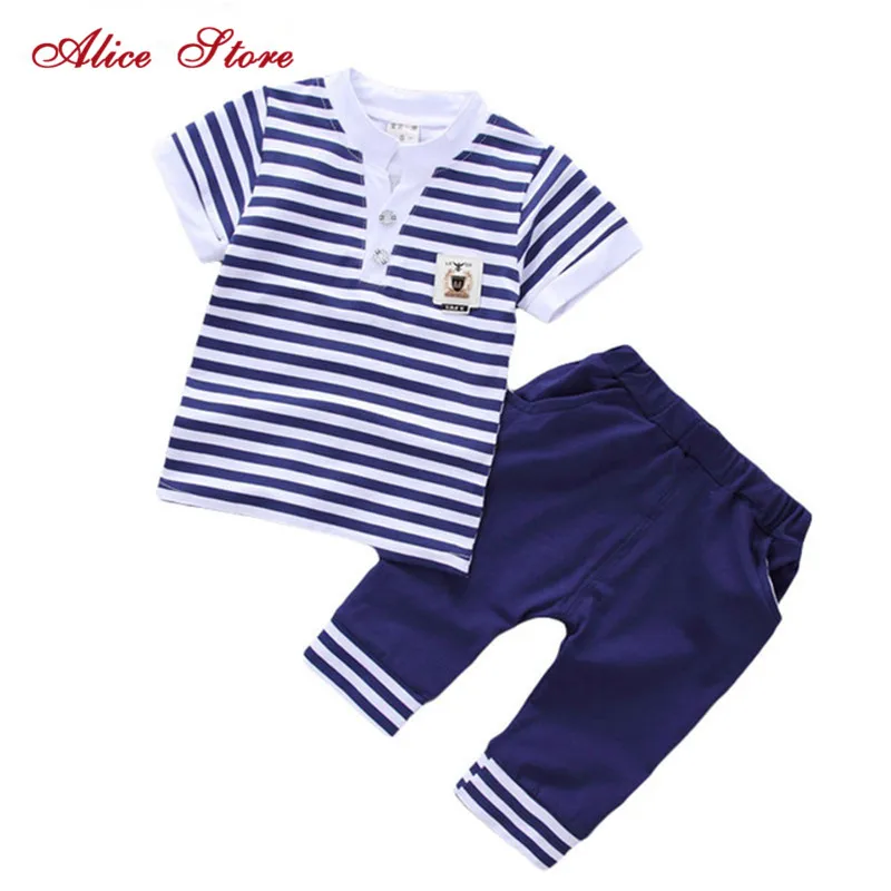

Alice Summer new children clothing breton Top+pants 2Pcs sets Fashion striped suit for Fashion striped suit is 1-4 Yrs kids