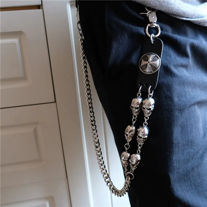 

Length 70cm Metal Skull Keychain Silver Hipster Pant Jean Key Wallet Belt Ring Clip Men's HipHop Skeleton Jewelry Freeshipping