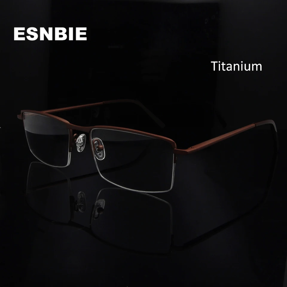 

ESNBIE Ultra Light Titan Myopia Glasses Men Titanium Semi Rimless Eyeglass Frames For Women Prescription Glasses For Sight