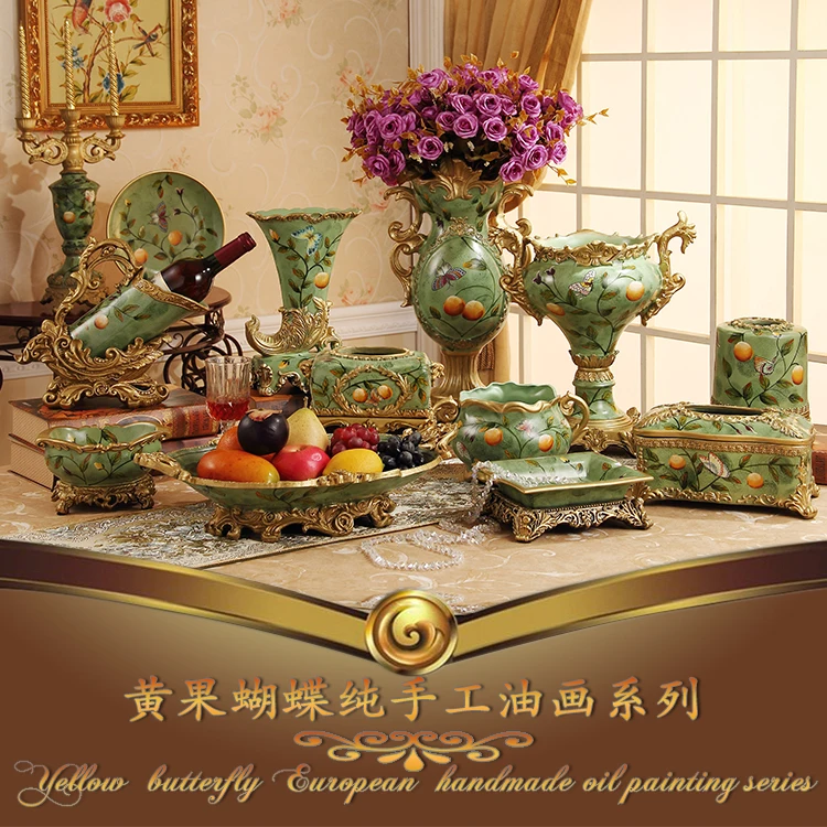 

European resin vase paper towel box ashtray fruit wine holder Home Furnishing set decoration living room decorations