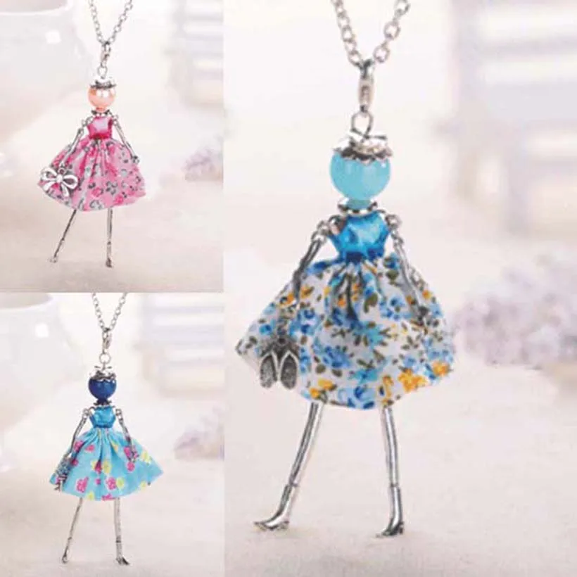 

YLWHJJ new fashion small Floral doll long necklace sweater chain women lovely princess jewelry female charm pendant accessories