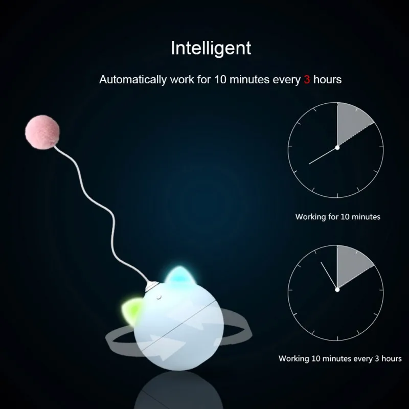 Автоматические забавные игрушки для кошек, Интерактивная игрушка для кошек, 7 цветов, светящиеся уши, электрическая игрушка для кошек, вращающаяся Игрушка-прорезыватель