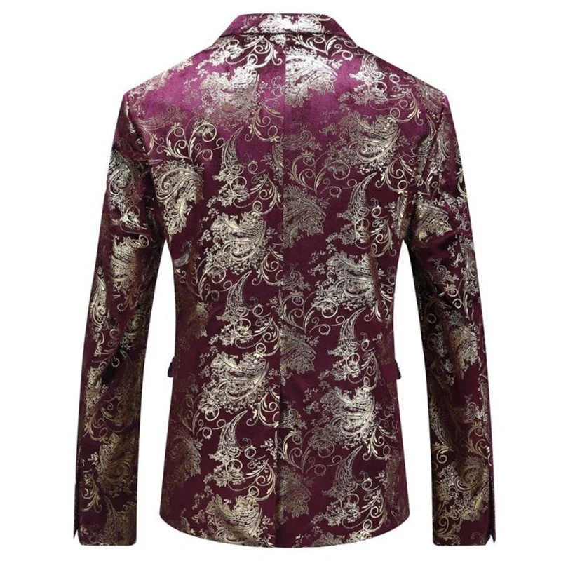 Men One Button Gold Foil Stamping Golden Floral Printed DJ Club Stage Wedding Suit Slim Formal Fit Casual Men Blazer Leisure Men One Button Gold Foil Stamping Golden Floral Printed DJ Club Stage Wedding Suit Slim Formal Fit Casual Men Blazer Leisure