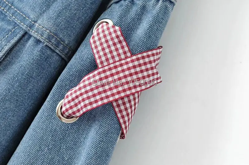 Avec Arcs up Denim 2017 Wishbop Lavé Veste Boyfriend Femme Bleu Bouton Nouvelle Attachées Retour À Longues Dentelle Trous up Poches Manches n47O7qvAx