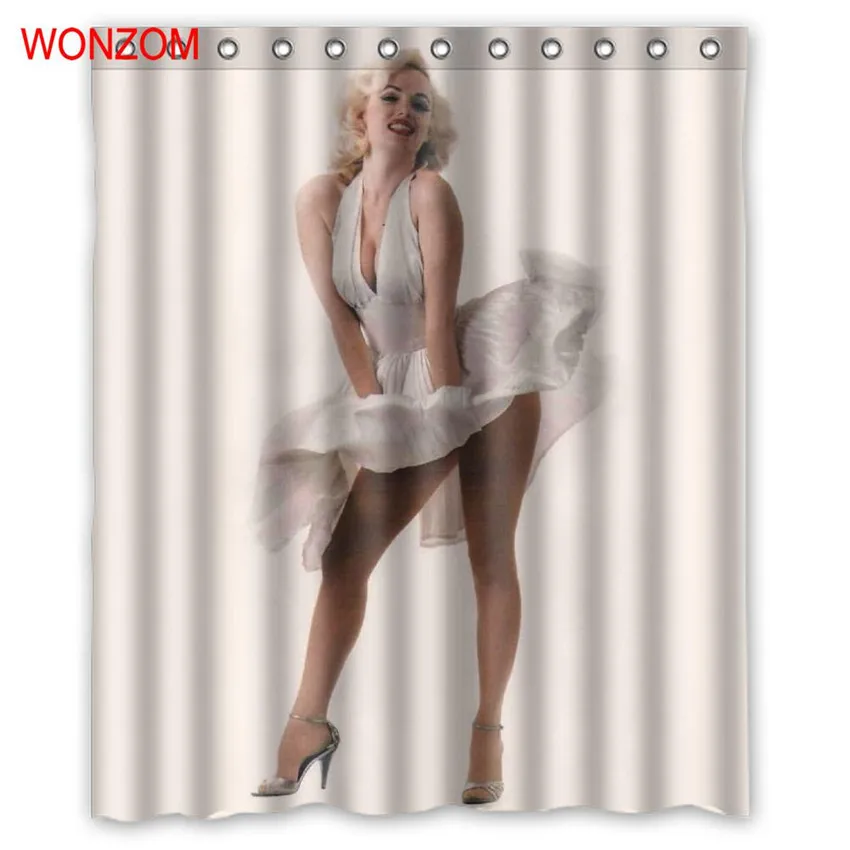 

WONZOM Polyester Fabric Shower Curtains with 12 Hooks For Bathroom Decor Modern 3D Marilyn Monroe Bath Waterproof Curtain
