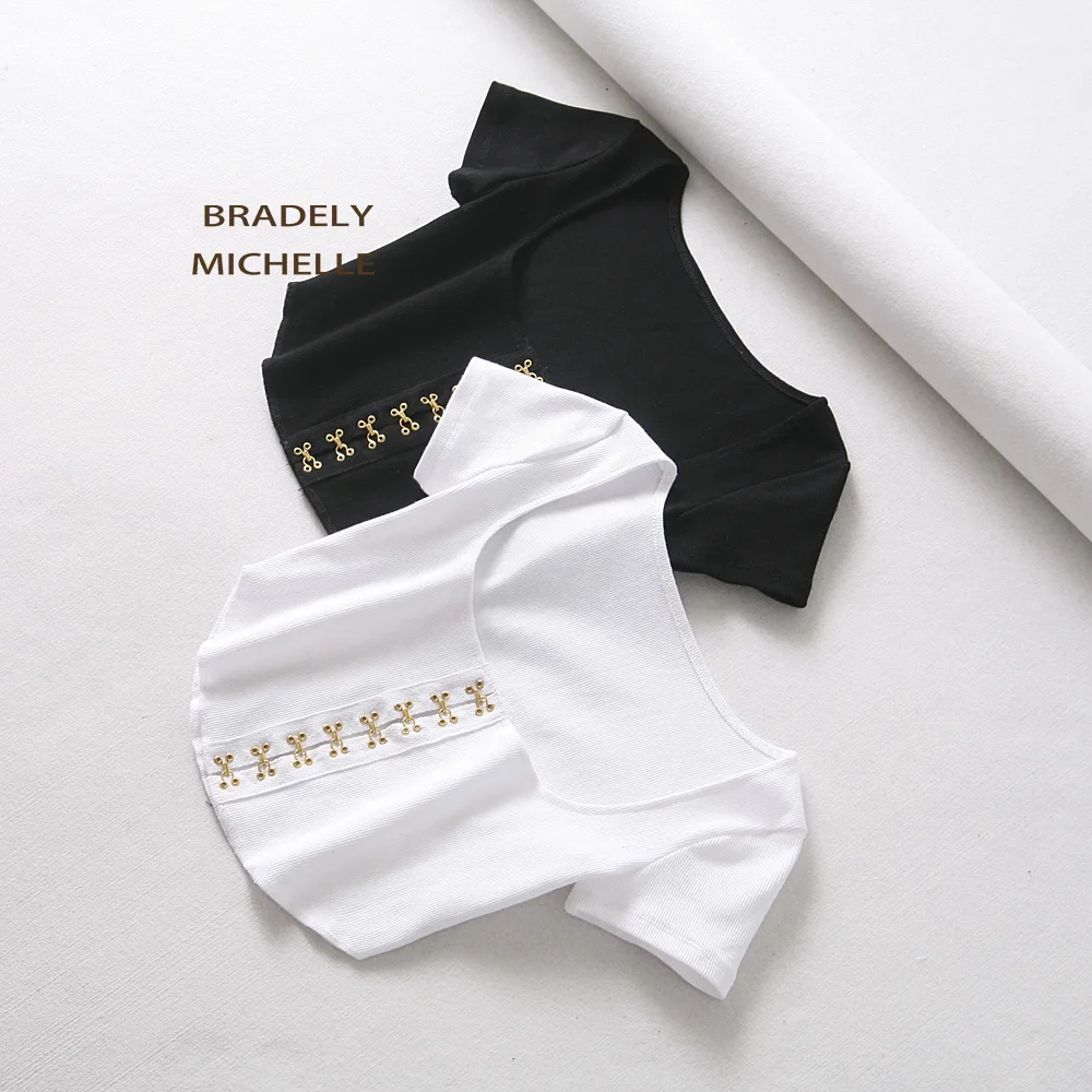

BRADELY MICHELLE crop top for sexy women 2018 black white elegant button short tank tops