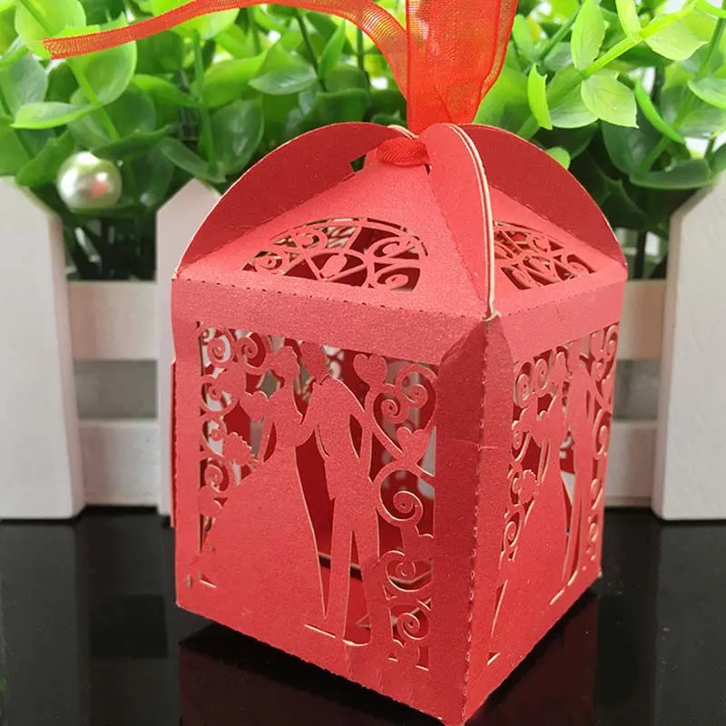 

50*50*80cm White Pink Red Paper Bride Groom Wedding Sweets Candy Gift Favour Boxes with Ribbon Table Decorations (Creamy-white)