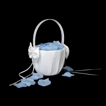 

Ivory Bowknot Wedding Flower Girl Basket Faux Pearl Decor