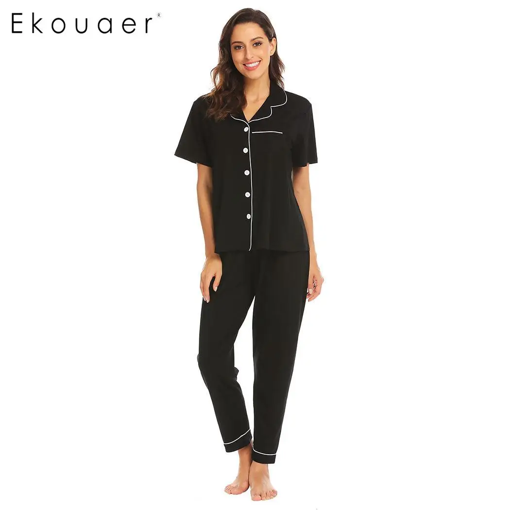 

Ekouaer Women Cotton Pajamas Set Sleepwear Short Sleeve Long Pant Sets Maternity Nursing Breastfeeding Pajama Sets Homewear