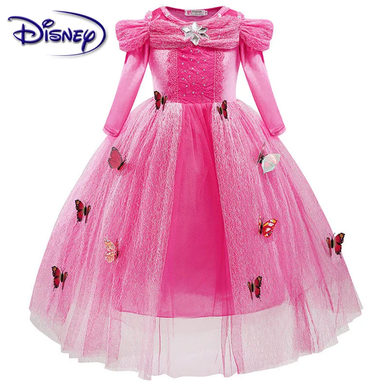 Disney/платье для девочек; платье принцессы Золушки; костюм для Хэллоуина с длинными рукавами; Сетчатое платье