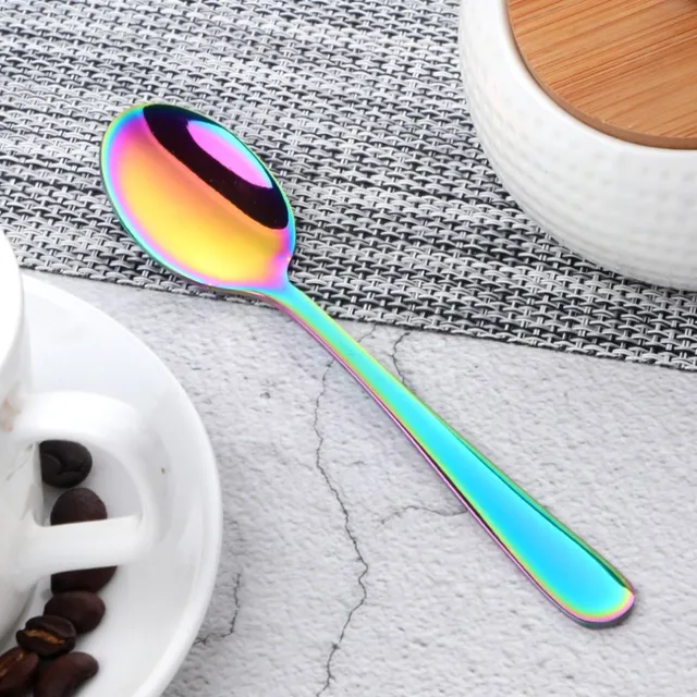 Colorful Mini Teaspoon Luxury 18/10 Stainless Steel Rose Gold Tea Spoon Small Silver Scoop Mirror Tablespoon Tableware For Party rainbow