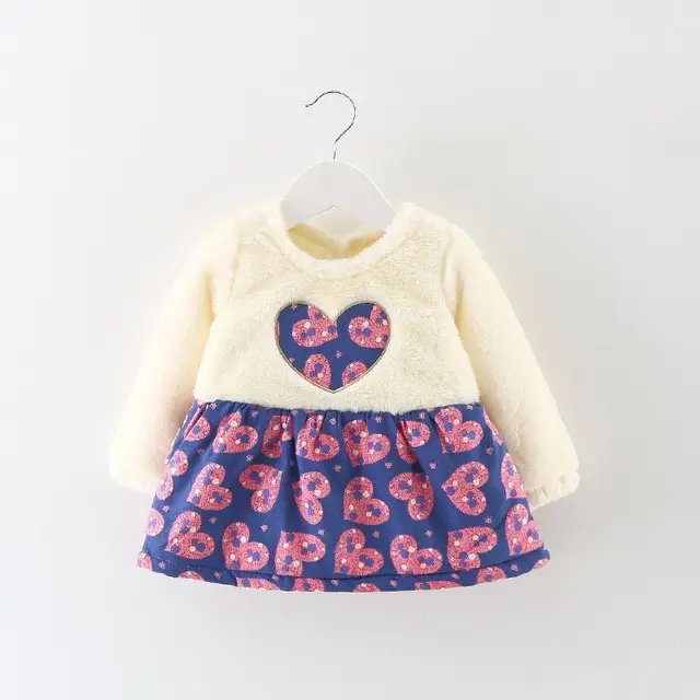 Autumn Winter Baby Infants Girls Kids O Neck Heart Pattern Velvet