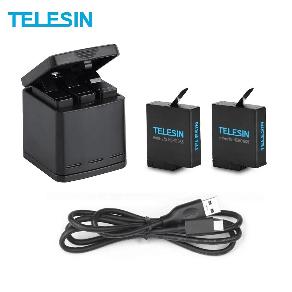 TELESIN 2 Pack Battery+3 Slots Battery Charging Box +USB Charging Cable for GoPro Hero 5 Hero 6 Charger Battery Accessories TELESIN 2 Pack Battery+3 Slots Battery Charging Box +USB Charging Cable for GoPro Hero 5 Hero 6 Charger Battery Accessories