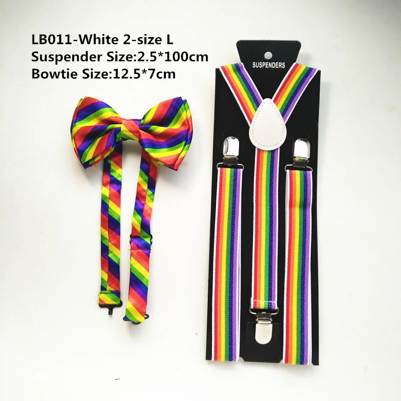 Набор радужных полосатых подтяжек с бабочкой для женщин и мужчин, унисекс, для взрослых, полосатые подтяжки с бабочкой, наборы рубашек для свадьбы LB011 - Цвет: White 2-L