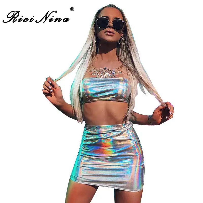 

RICININA 2019 Women Sexy Dress Womens Strapless Sleeveless Two Pieces Set Woman Summer Bodycon Party Dress Vestidos