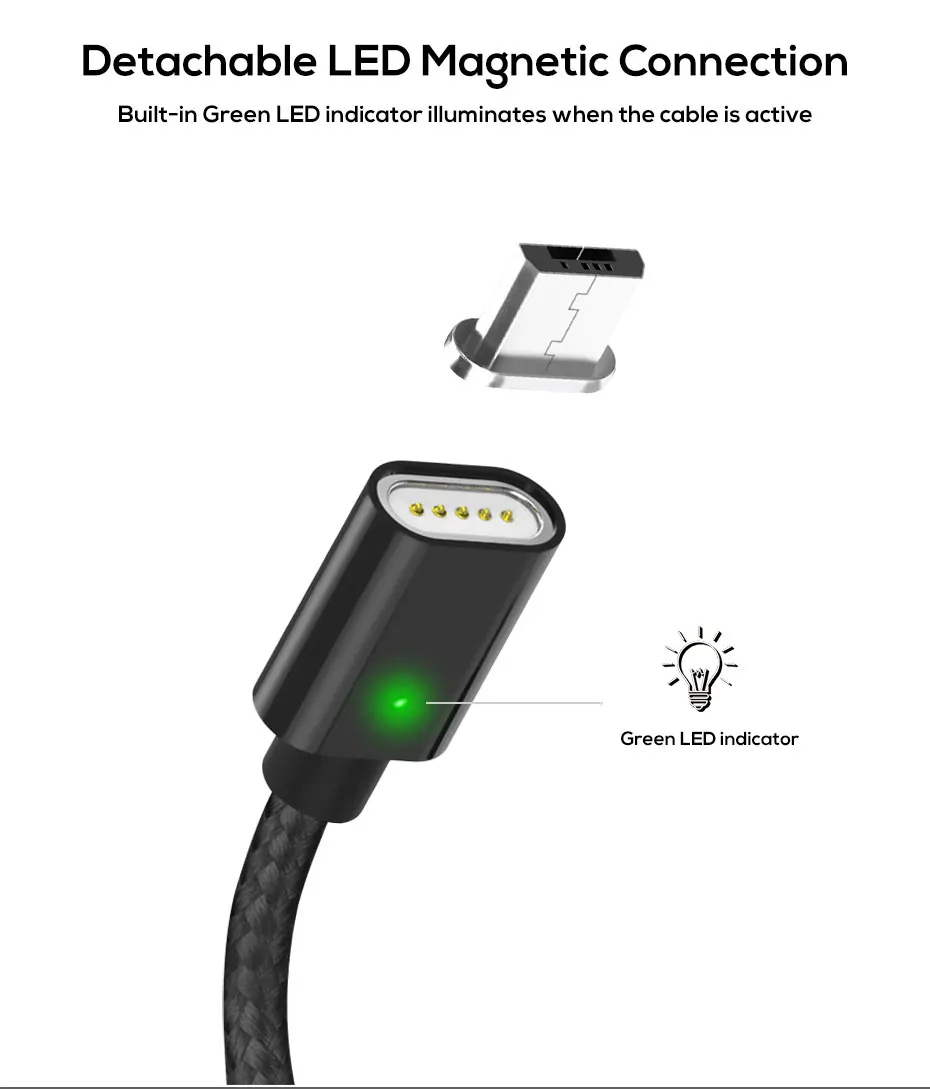 TOPK AM21 Магнитный кабель usb type-C и кабель Micro USB с нейлоновой оплеткой светодиодный индикатор синхронизации данных Магнитный кабель для зарядки