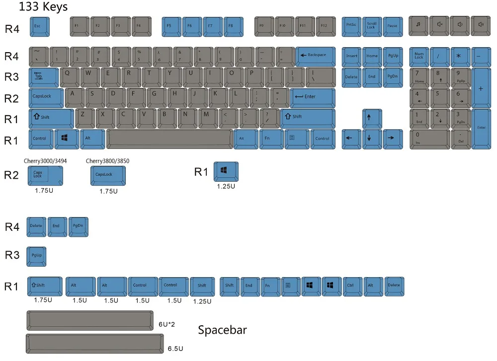 Синий и серый микс keycap 108/133 клавиш PBT Вишневый профиль краситель-сублимированный MX Переключатель для механической клавиатуры keycap не клавиатура