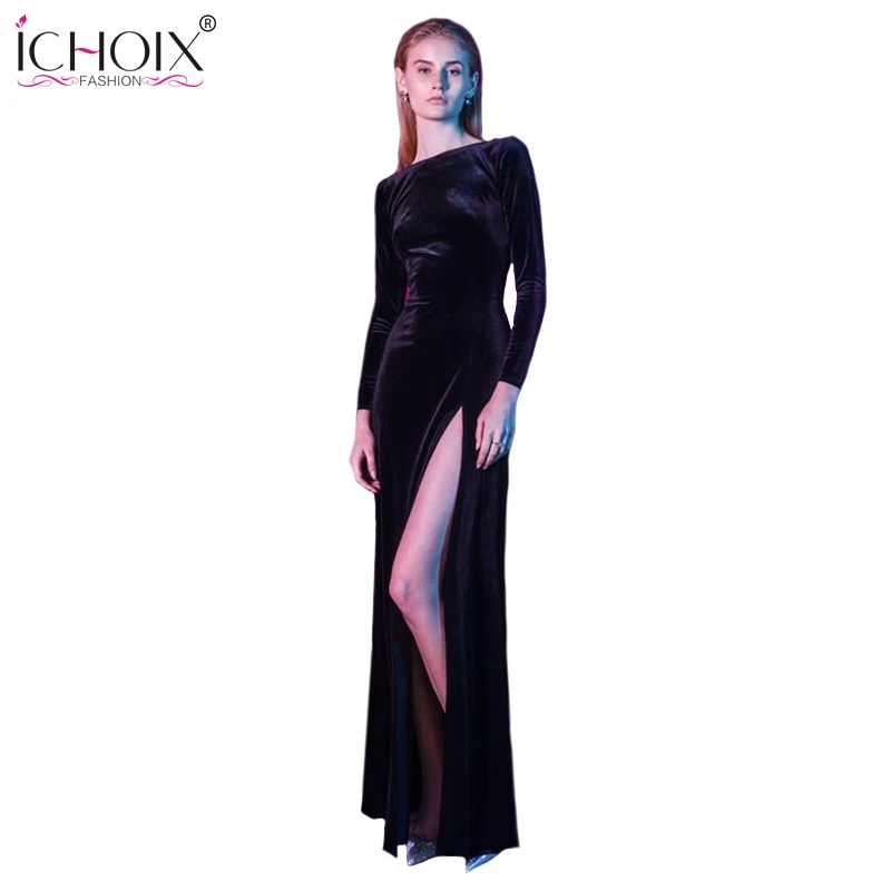 2018 New Spring long Club sexy dress black