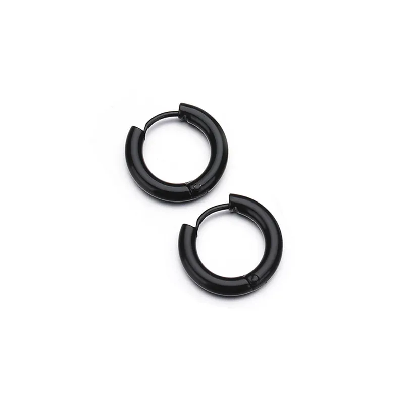 Новые серьги-кольца из нержавеющей стали в стиле панк золотого, черного, серебряного цвета 316L простые круглые серьги для пирсинга для женщин и мужчин - Окраска металла: E0001BKS