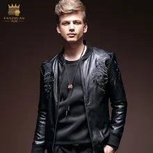 Модная королевская Мужская одежда, весенняя и осенняя мужская кожаная куртка на молнии с вышитыми цветами, мотоциклетная верхняя одежда