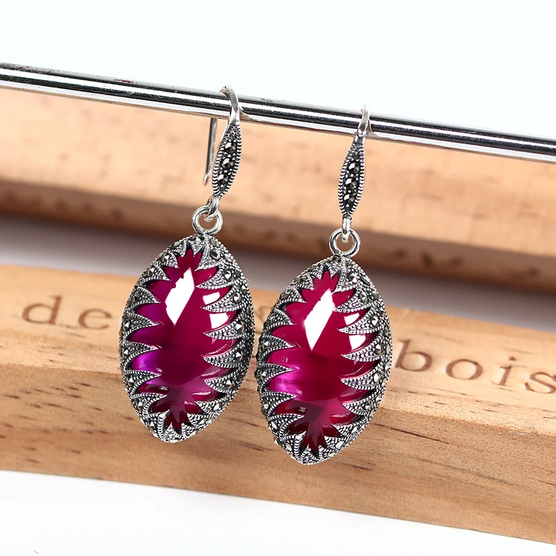 Vintage Long Silver Earrings Ruby Leaf 925 Sterling Silver Earrings for Women Wedding Party Silver Earrings 2018 Fine Jewelry Vintage Long Silver Earrings Ruby Leaf 925 Sterling Silver Earrings for Women Wedding Party Silver Earrings 2018 Fine Jewelry