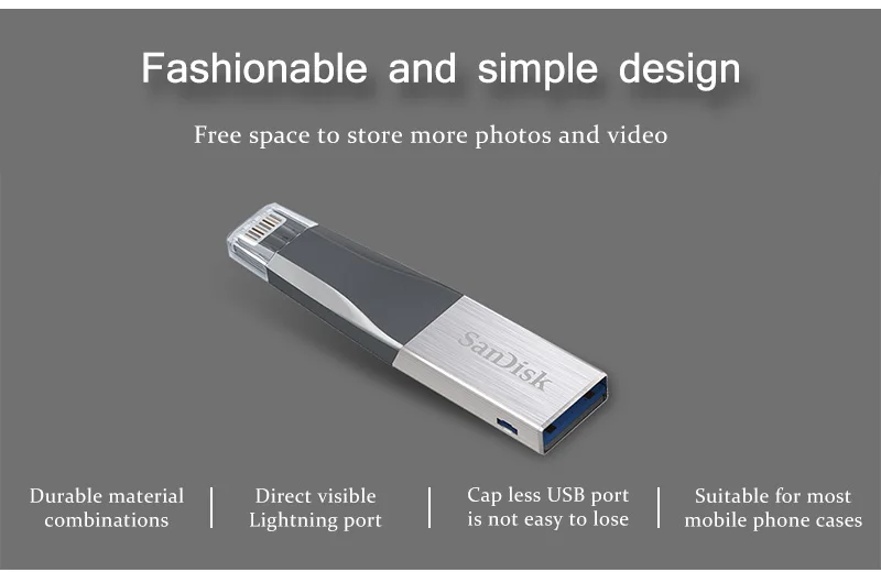 Флеш-накопитель USB SanDisk iXPand OTG с разъемом Lightning, флеш-накопитель USB 3,0, флеш-накопитель 32 ГБ, 64 ГБ, 128 ГБ, MFi для iPhone, розовый, синий, серый