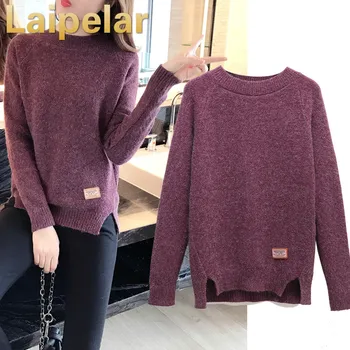 

2019 New Autumn Women Sweater Warm O-Neck Women Split Pullover Long Sleeve Casual Loose Sweater Knitted Tops Women Laipelar