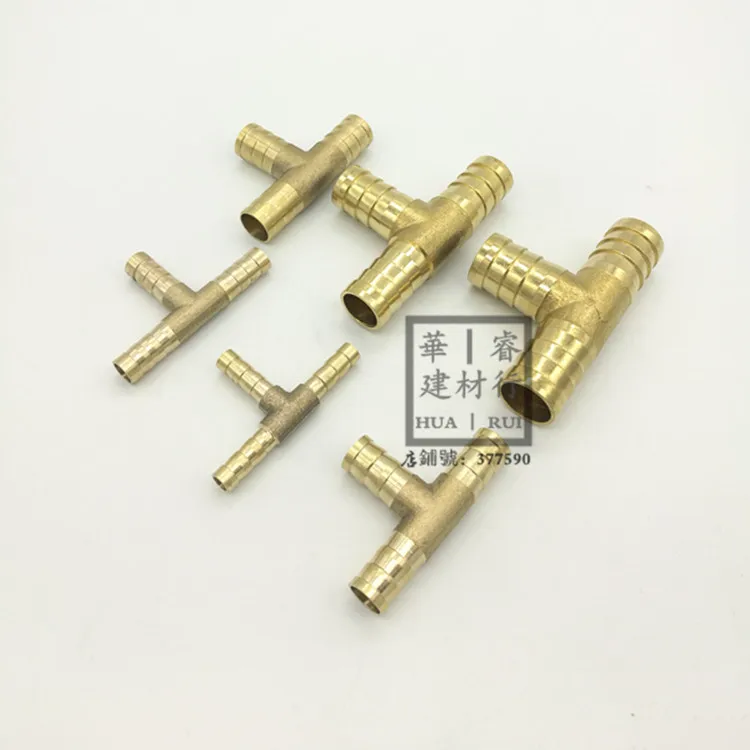 Conexión de tubo de barbo de latón de forma T conector de 3 vías para 4mm 5mm 6mm 8mm 10mm 12mm 16mm 19mm manguera cobre Pagoda accesorios de tubo de agua