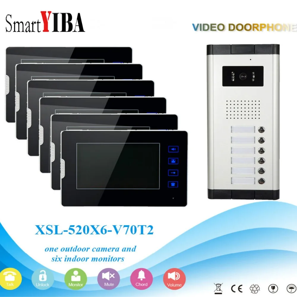 

SmartYIBA Multi Apartment Video Door Phone Intercom System 7"LCD Video Recording monitoring&unlock for 6 Apartment Security