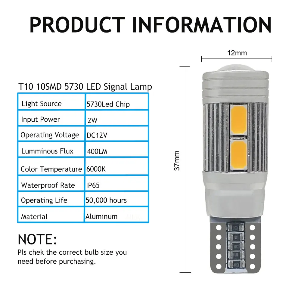10 шт. светодиодный T10 CANBUS W5W 194 168 501 интерьер автомобиля лампы Нет Ошибка smd 5630 5730